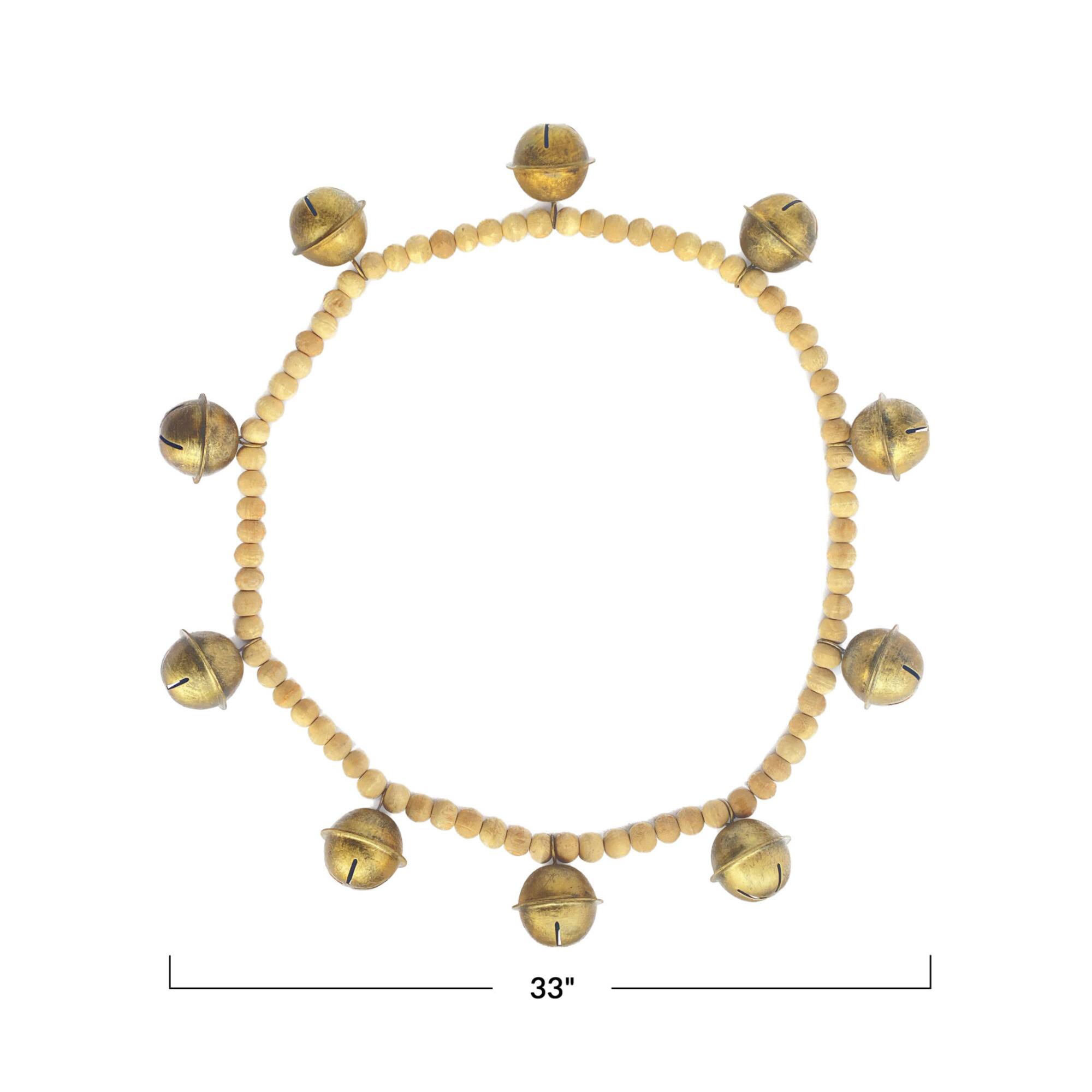 Hello Honey® 2.75ft. Antique Gold Finish Wood Bead & Metal Bell Garland